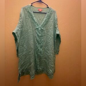 Isaac Mizrahi Teal Tunic with Lace Detail Seafoam Green Size. XL